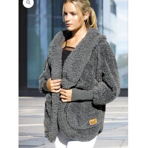 Nordic Beach Cozy Plush Shawl Collar Women's Wrap Jacket - Koala Gray - One Size